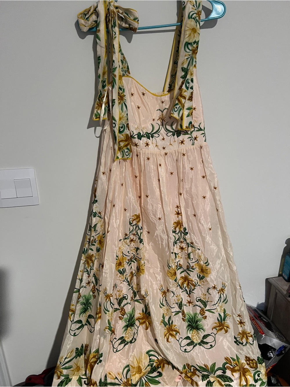 Farm Rio Pink Botanical Beauty Shoulder Bow Midi Dress M - Picture 14 of 16